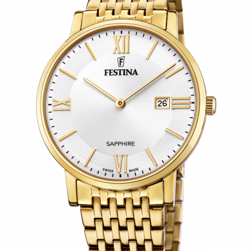 FORGYLDT STÅL MED HVID SKIVE UR FRA FESTINA