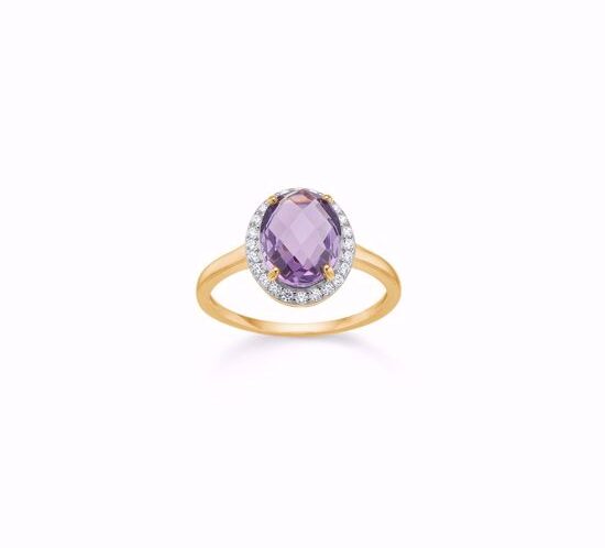 8kt. roset guldring med Ametyst og Zirkonia fra Guld & Sølv Design